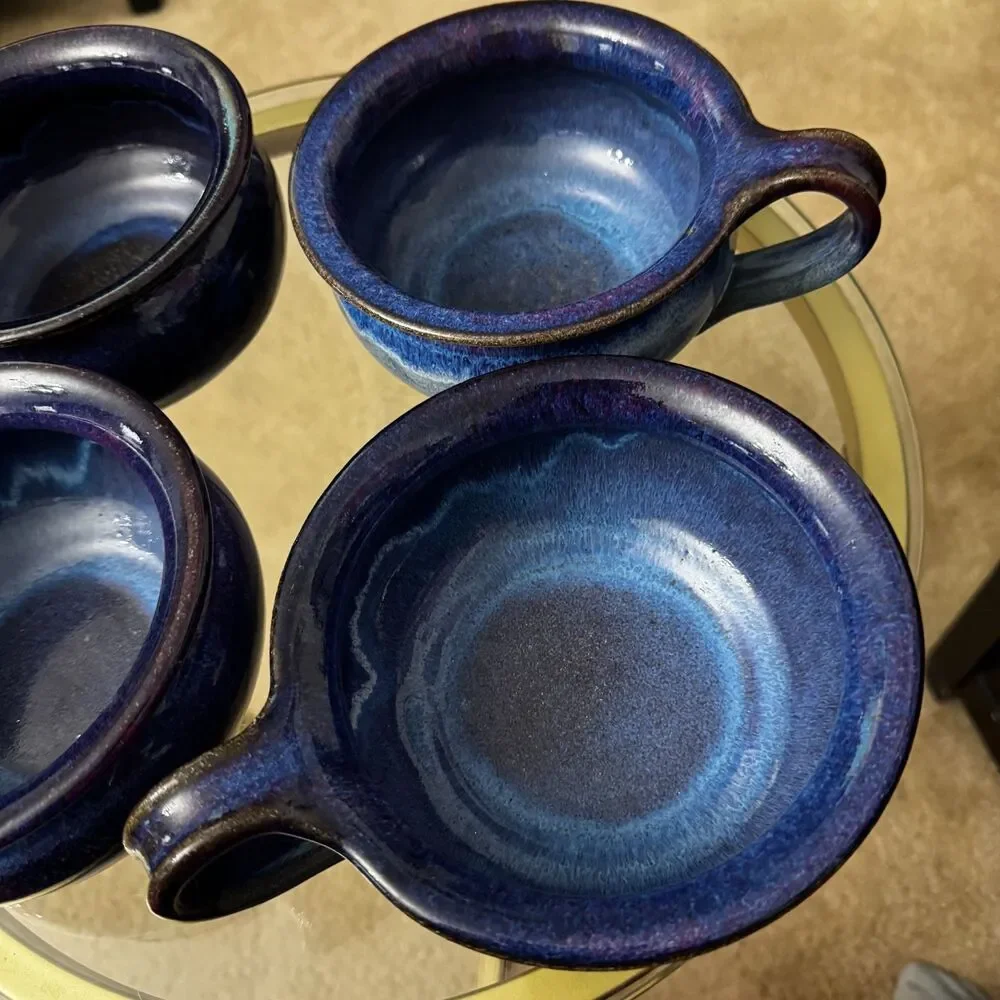 Harald Nordvold Studio Set 4 Blue Drip Glaze Handmade CA Signed Soup Chili Bowls